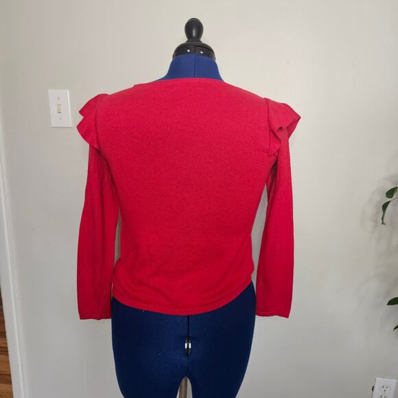 A.N.A Petites Knit Ruffle Merino Wool Sweater Size Med - Picture 5 of 9